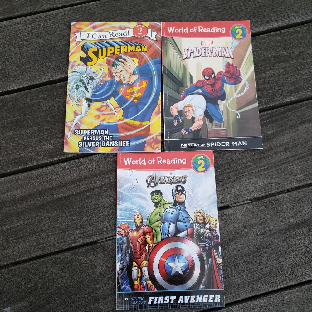 Three Level 2 Marvel & DC Action Hero Paperback Books